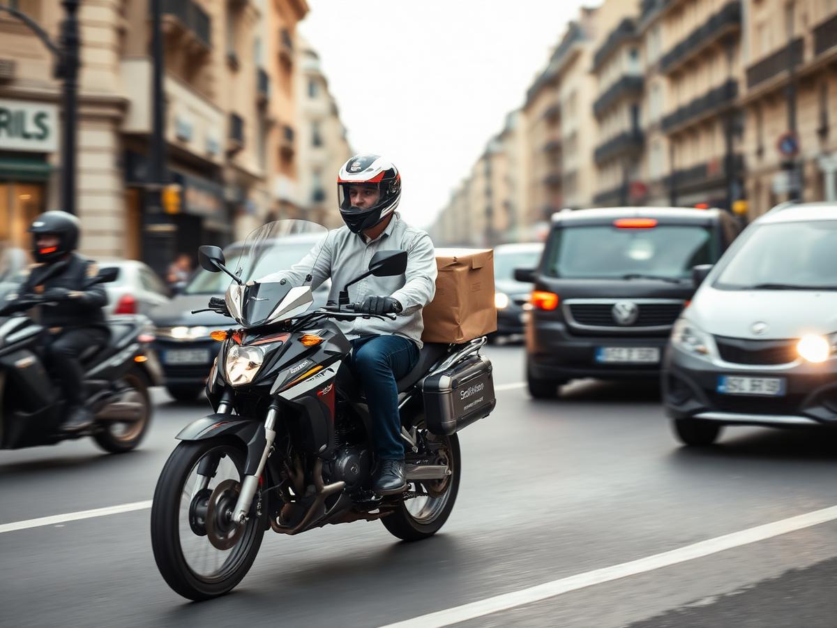 Coursier à moto en intervention urgente dans Paris