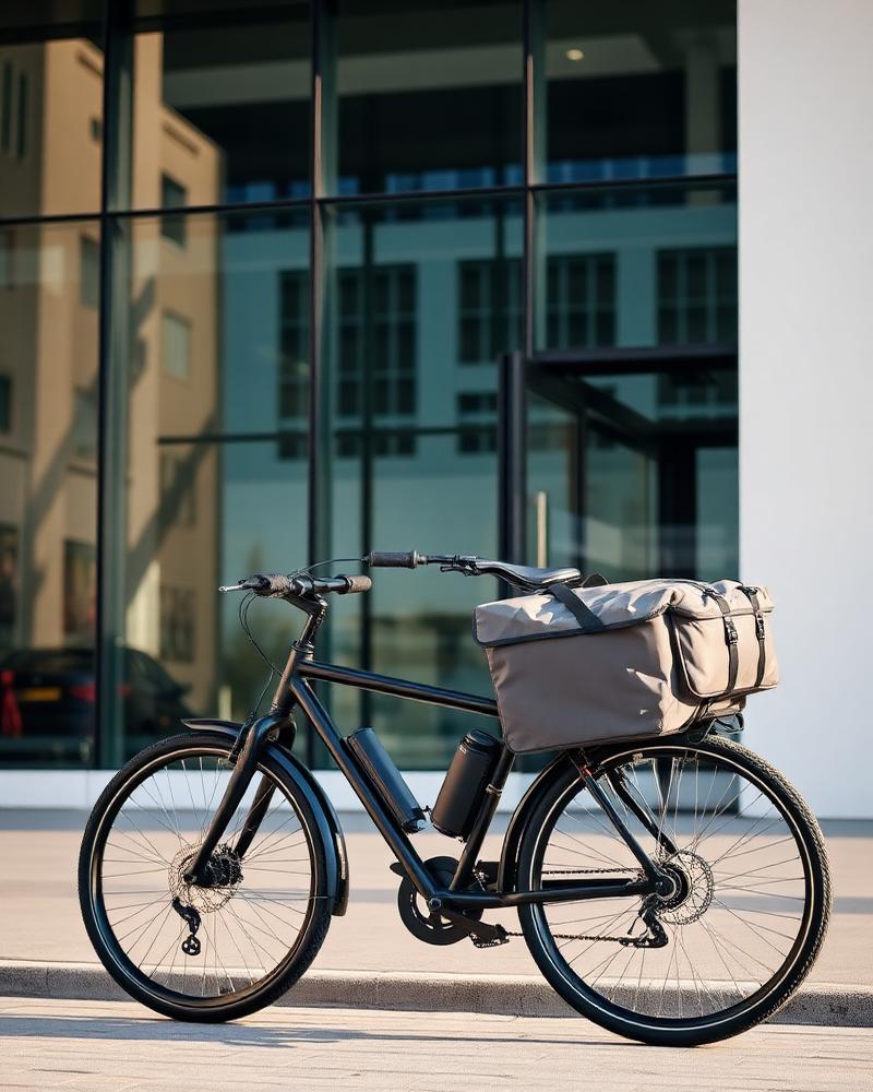 Vélo coursier devant un immeuble de bureaux